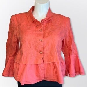 For Cynthia coral linen peplum ruffle top large